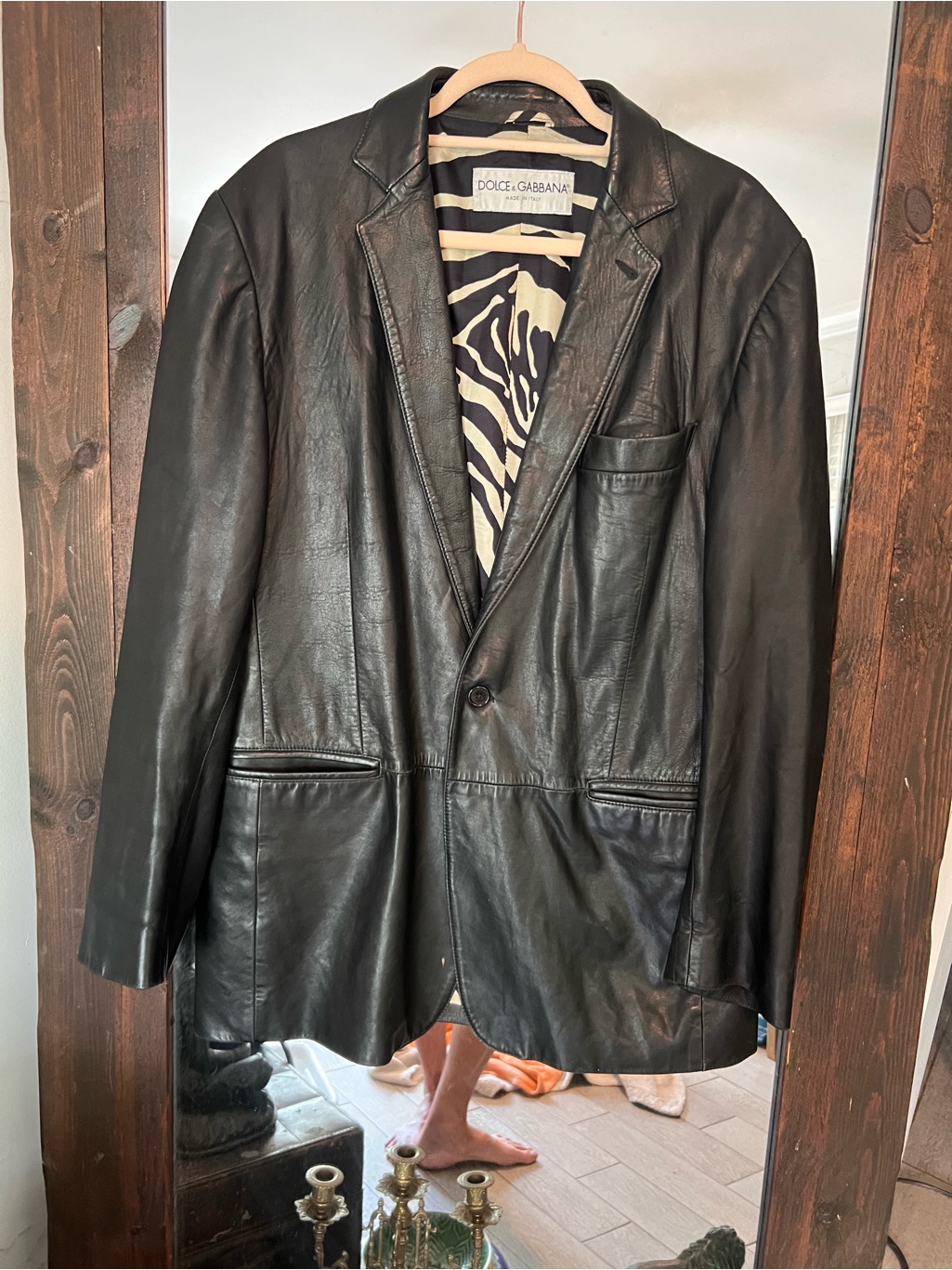 Dolce & Gabbana Super Soft Black Leather Jacket With Zebra Lining Xl